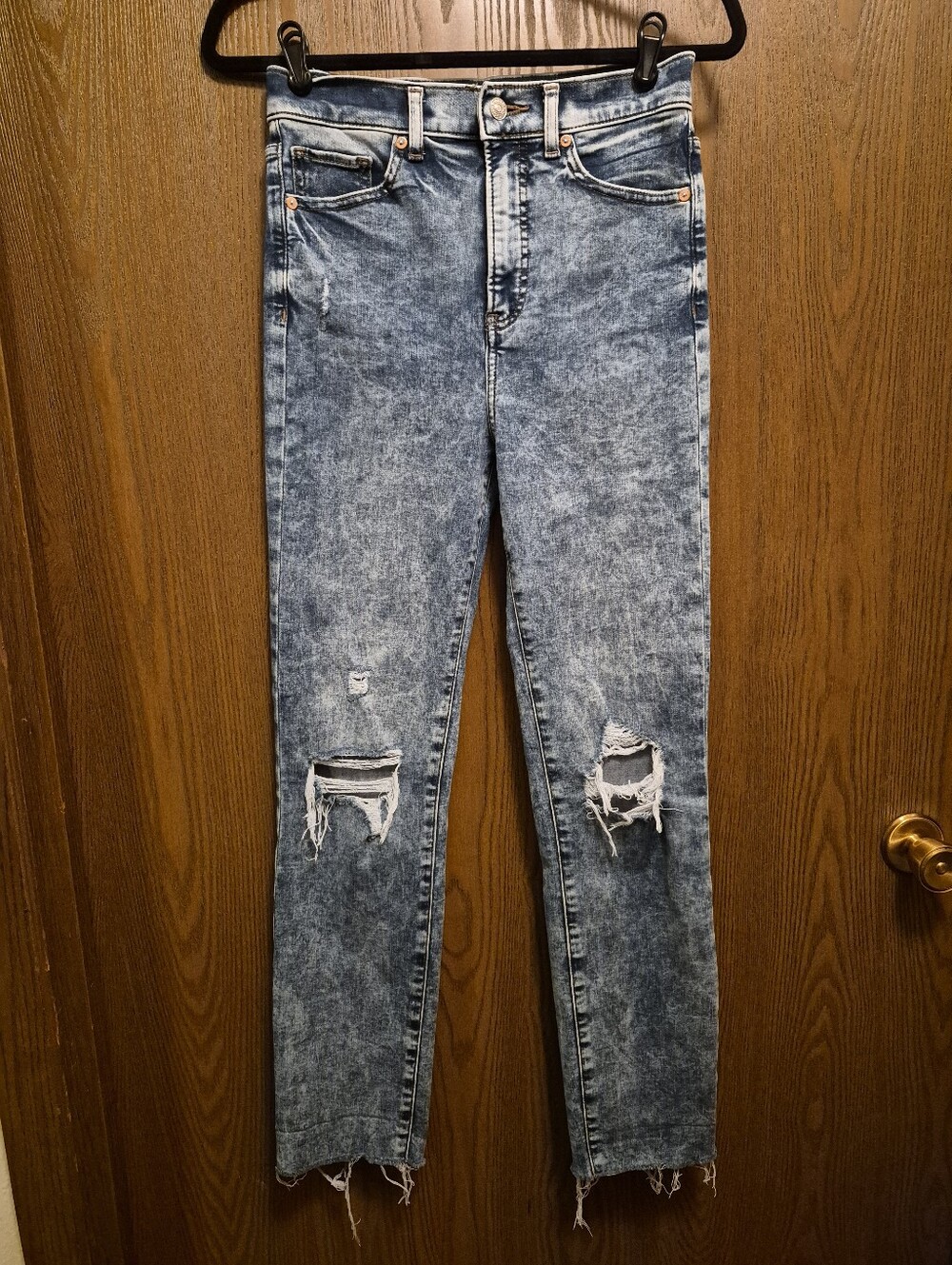 Express Distressed Acid-Wash Blue High Rise Jeans 32" Inseam Size 4L Pristine!
